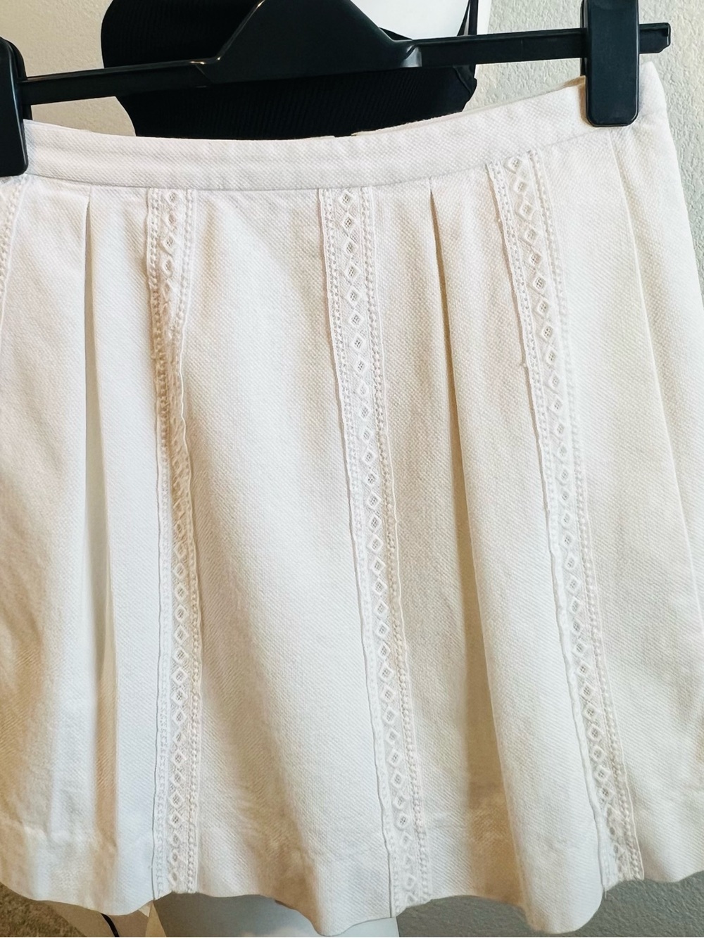 J. Crew Cream Lace-Trim Pleated A-Line Skirt